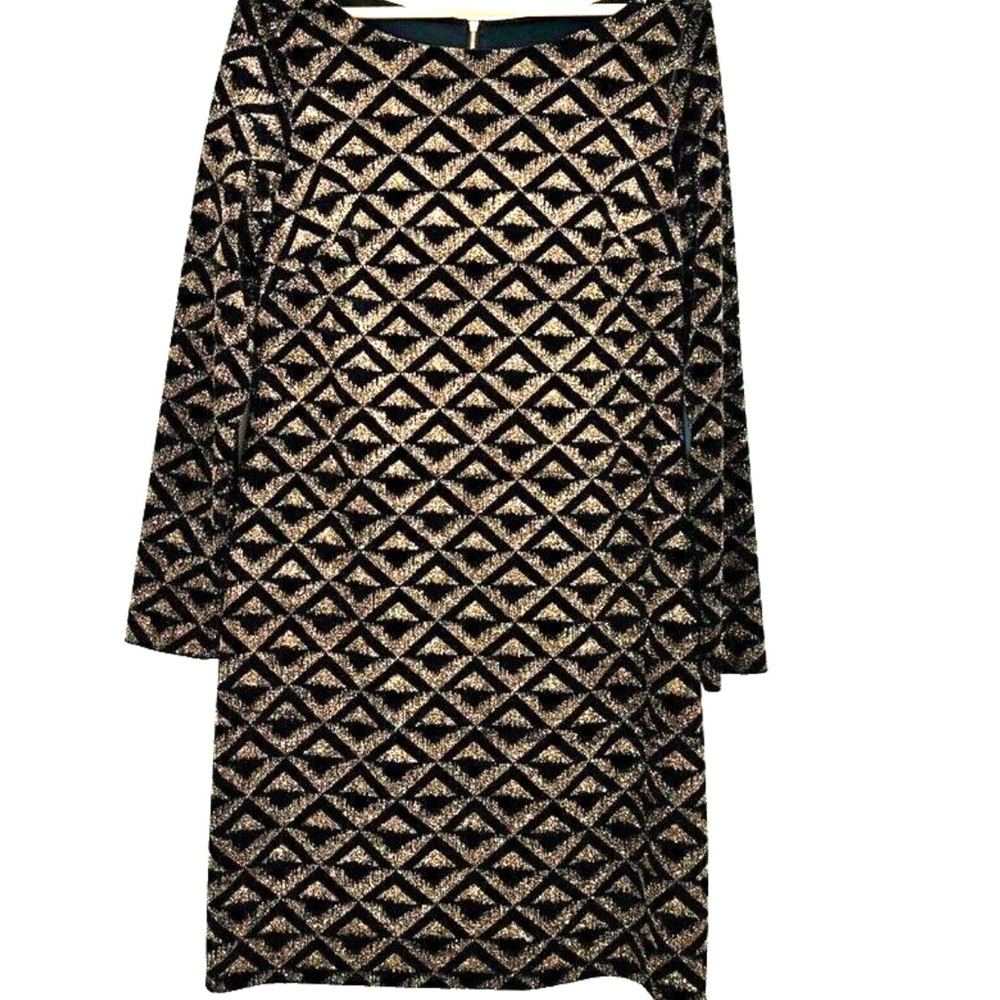 Jessica Howard Black and Gold Geometric Midi Dress